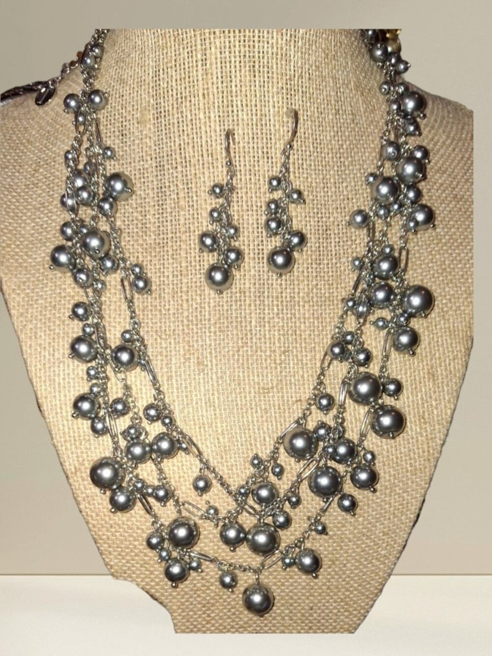 Talbots Necklace earrings Set silver multirow fauxPearl silverTone Women Jewelry